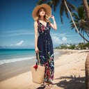 Amazon American Holiday Style plus size dress Malaysia Seaside Ice Silk Print Long Dress Beach Dress