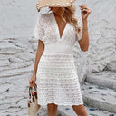 Deep V-neck beach skirt cross-border European and American women's wave pattern Hollow Beach skirt elastic waist beach blouse X5967