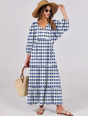 2024 European and American Women's Bohemian Long Dress Summer V-neck Puff Sleeve Casual Elegant A- line Long Beach Dress