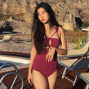 Foreign Trade New Dead Water Swimsuit Sexual Beautiful Back Belly Covering Slim Small Chest Gathering Solid Color Fashion Swimsuit Women