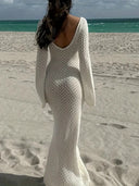 European and American Beach Cover-Up Women's Sweater Slim Dress Hollow-Out Beach Vacation Sun Protection Dress European and American Vacation Style