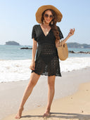 Deep V-neck beach skirt cross-border European and American women's wave pattern Hollow Beach skirt elastic waist beach blouse X5967