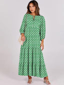 2024 European and American Women's Bohemian Long Dress Summer V-neck Puff Sleeve Casual Elegant A- line Long Beach Dress