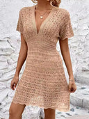 Deep V-neck beach skirt cross-border European and American women's wave pattern Hollow Beach skirt elastic waist beach blouse X5967
