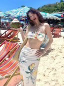 Island Vacation Style Three-Dimensional Floral Strapless Bikini Three-Piece Set for Women 2025 New Model Stunning Beach Dress Swimsuit