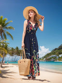 Amazon American Holiday Style plus size dress Malaysia Seaside Ice Silk Print Long Dress Beach Dress