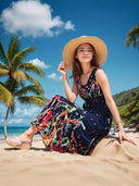 Amazon American Holiday Style plus size dress Malaysia Seaside Ice Silk Print Long Dress Beach Dress