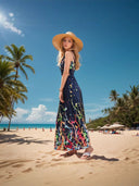 Amazon American Holiday Style plus size dress Malaysia Seaside Ice Silk Print Long Dress Beach Dress