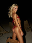 2025 Hot Style European and American Sexy Backless Strap Bikini Export New Nylon Pure Color Split Swimsuit with Diamonds for Women