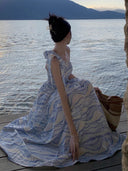 Fashionable Travel Photo-Taking Slanted Shoulder Dress Niche Design Elegant Waist Skirt Vacation Beach Long Dress