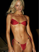2025 Hot Style European and American Sexy Backless Strap Bikini Export New Nylon Pure Color Split Swimsuit with Diamonds for Women