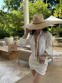 Ins Seaside Beach Vacation Bikini Shirt Dress Swimsuit Women's Three-Piece Set to Cover Belly Internet Celebrity Small Breasts Popular Summer
