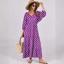 2024 European and American Women's Bohemian Long Dress Summer V-neck Puff Sleeve Casual Elegant A- line Long Beach Dress