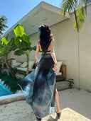 Blue Ocean Resort Style Tie-Dye Beach Dress Backless Royal Sister Dress Bohemian Style Hot Spring Long Dress