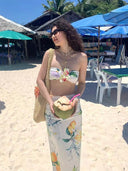 Island Vacation Style Three-Dimensional Floral Strapless Bikini Three-Piece Set for Women 2025 New Model Stunning Beach Dress Swimsuit
