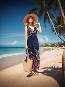 Amazon American Holiday Style plus size dress Malaysia Seaside Ice Silk Print Long Dress Beach Dress