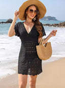 Deep V-neck beach skirt cross-border European and American women's wave pattern Hollow Beach skirt elastic waist beach blouse X5967